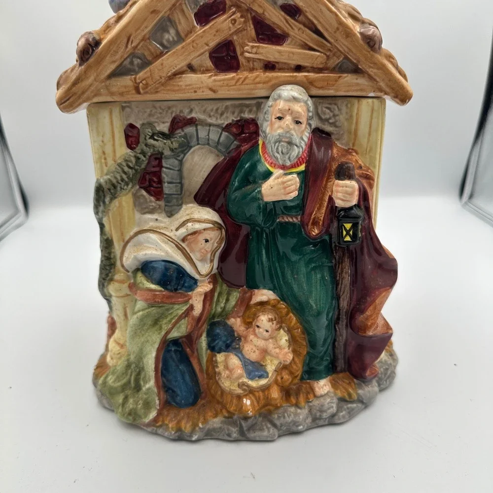 Vintage Mercuries China Nativity Scene Cookie‎ Jar Holy Family Religious Decor